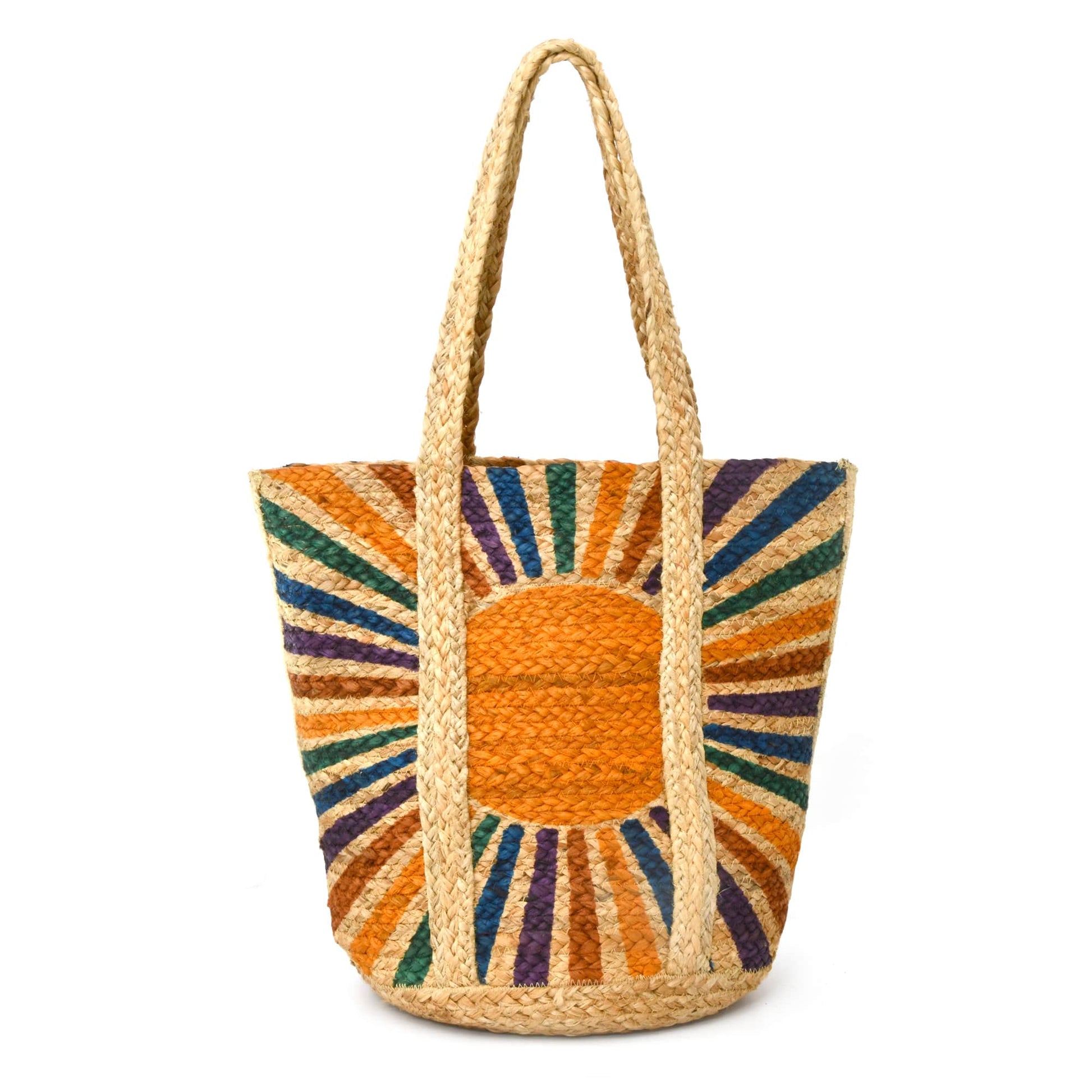 Style n Craft 37001  Unisex Beach and Shopping Tote Bag in Jute with Sunshine Print - Front View