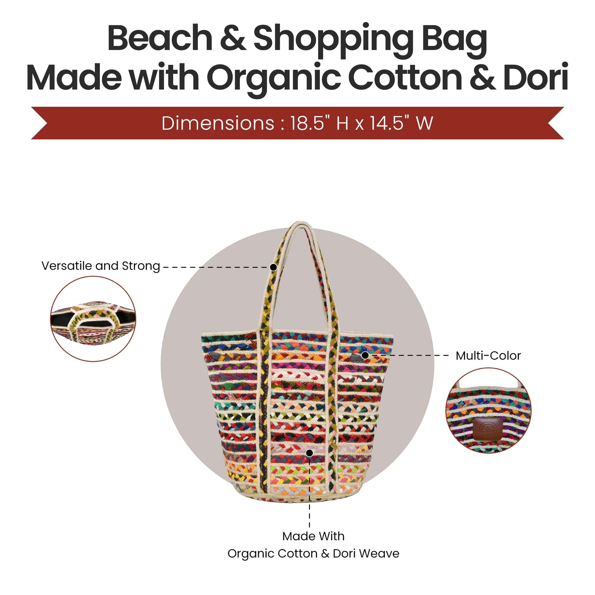 Style n Craft 37101 - Unisex Beach and Shopping Tote Bag in Multi-Color Cotton & Dori - Front View showing Details