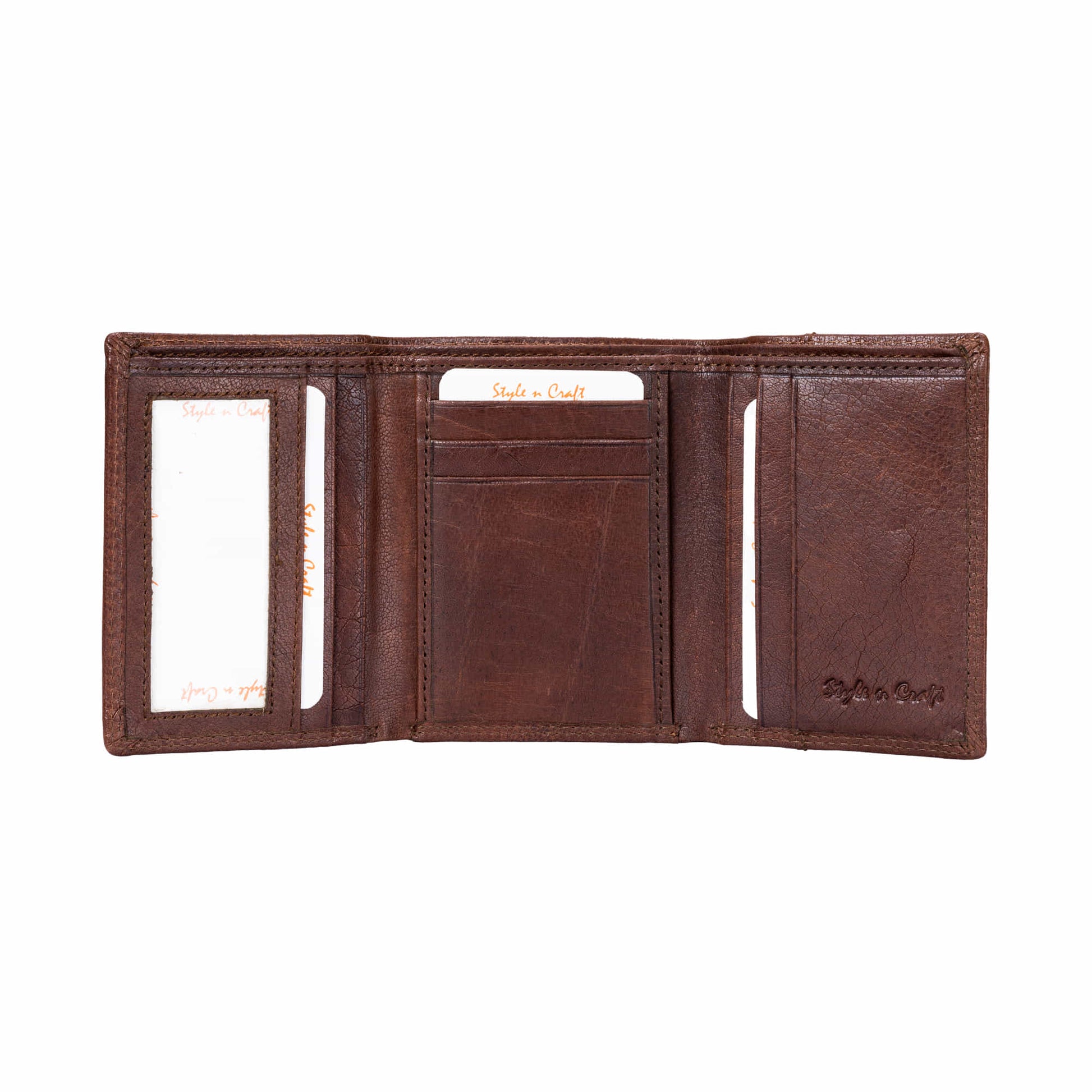 Vintage Brown Tri-fold Wallet for Men Handmade Genuine 