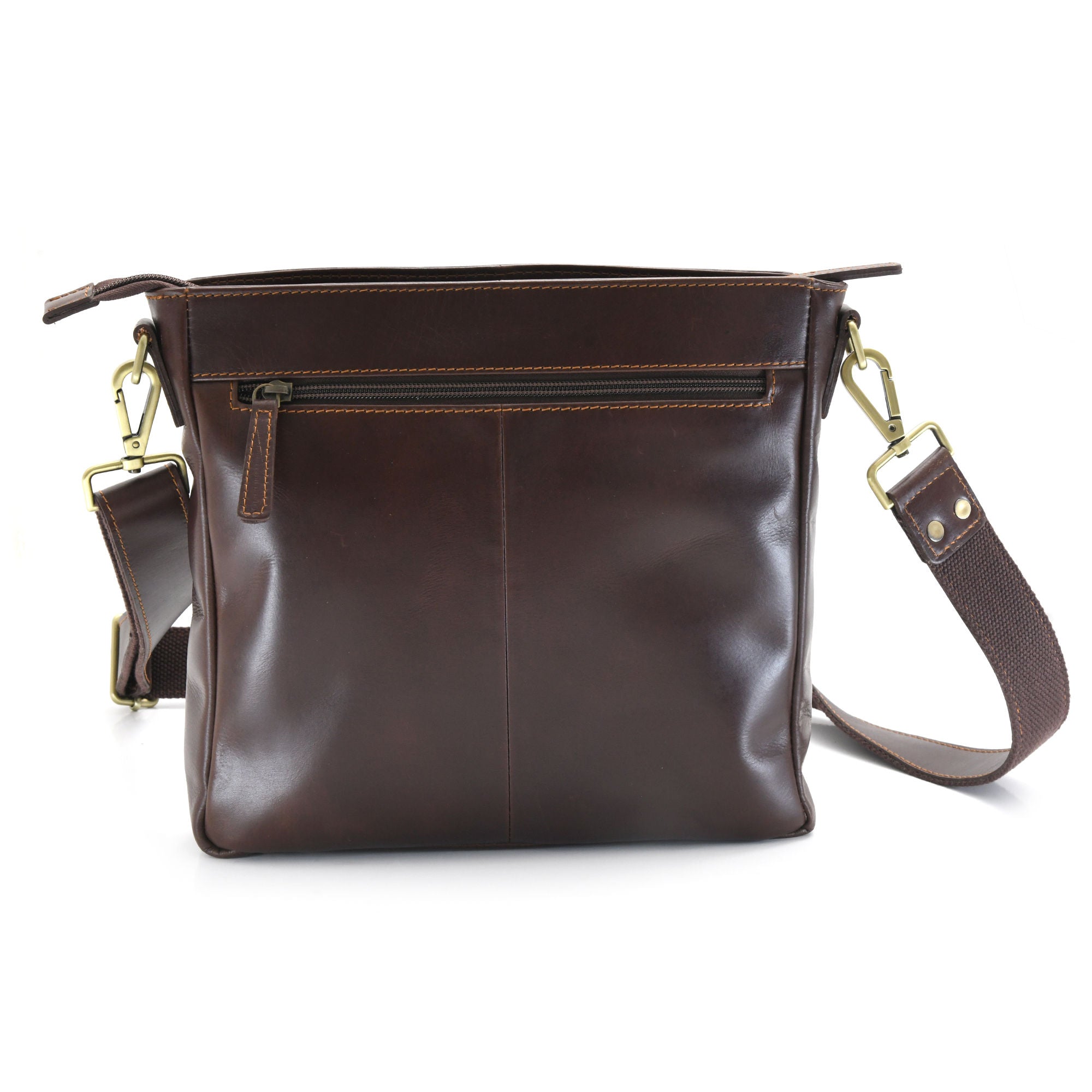 Full Grain Dark Brown Leather Cross Body Satchel Bag