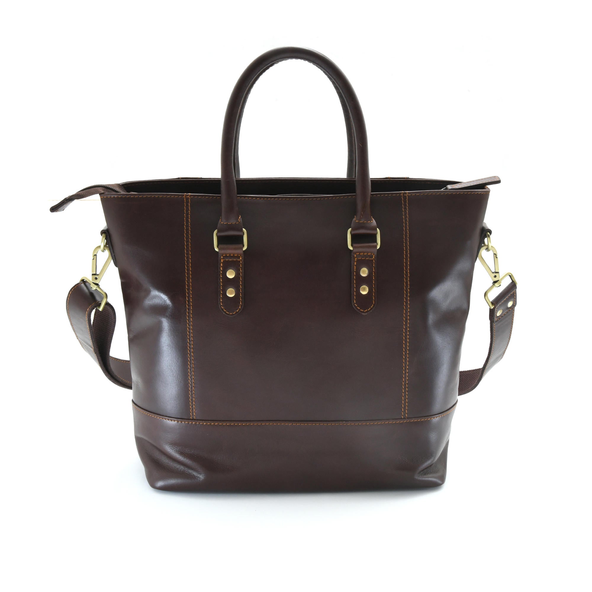 Dark brown hotsell leather tote bag