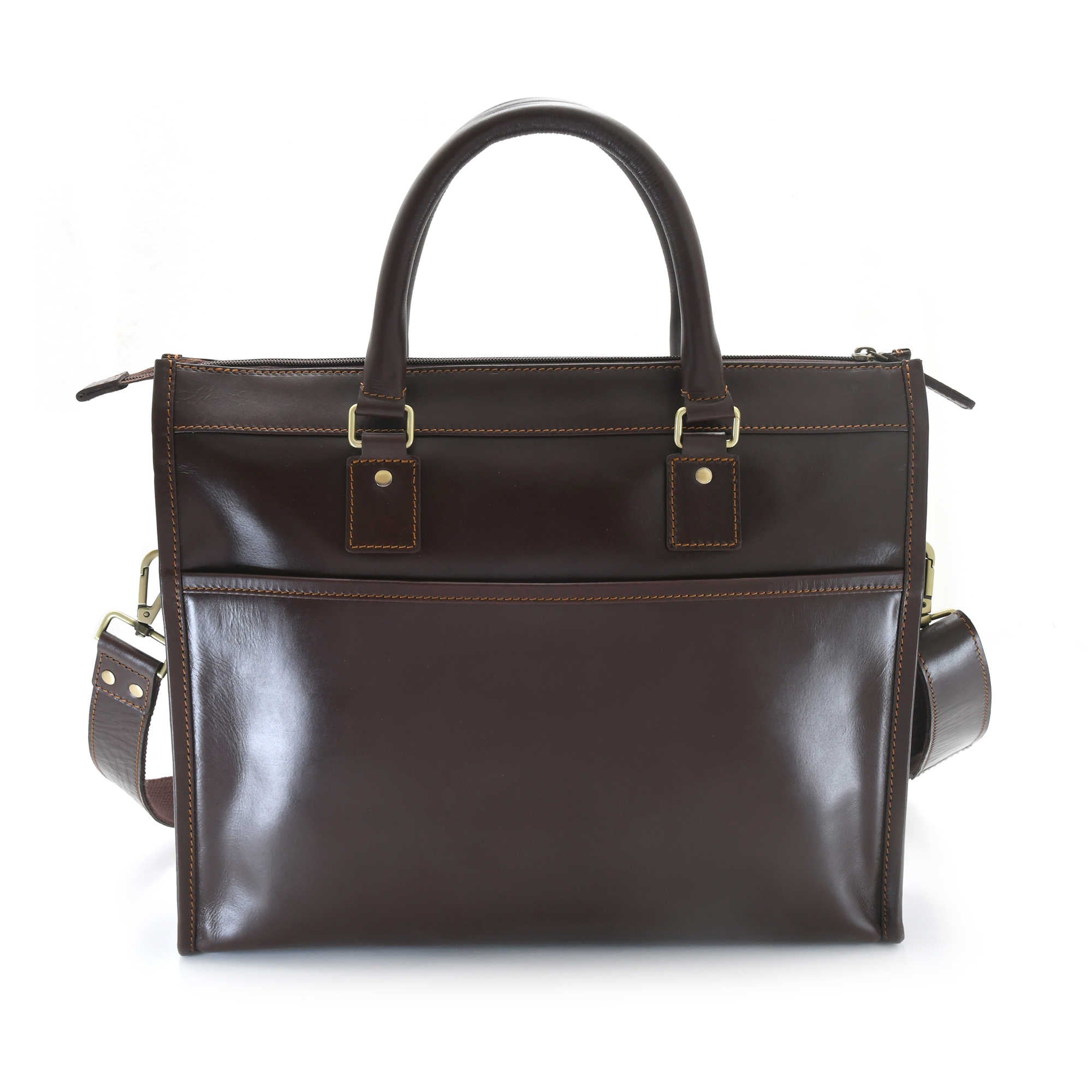 Portfolio Briefcase Bag in Full Grain Dark Brown Leather Style n