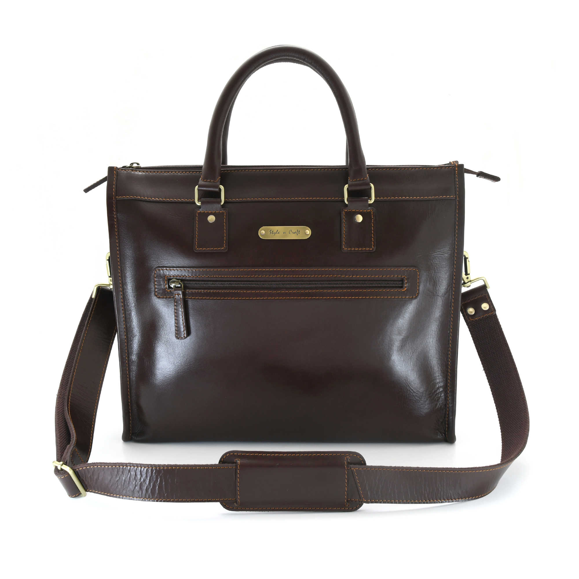 Portfolio Briefcase Bag in Full Grain Dark Brown Leather