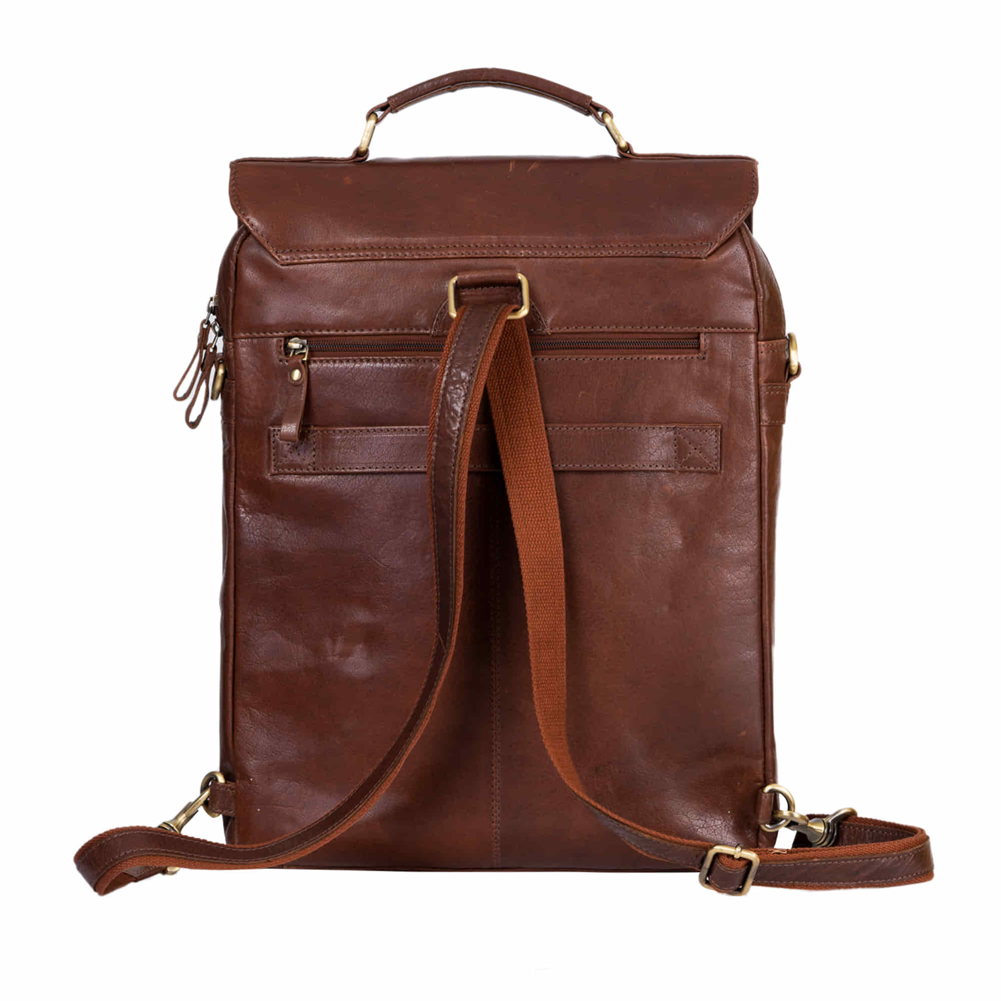 Full Grain Dark Brown Leather Messenger Backpack