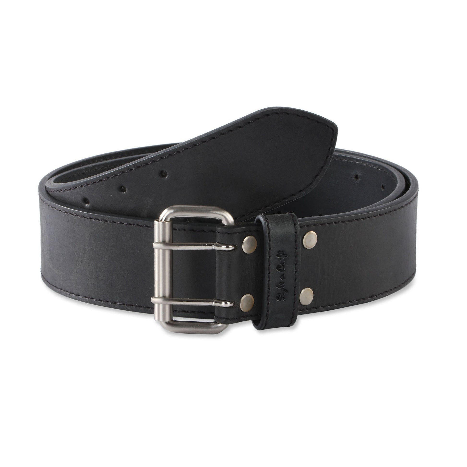 Made in Spain heavy silver tone brown leather belt.
