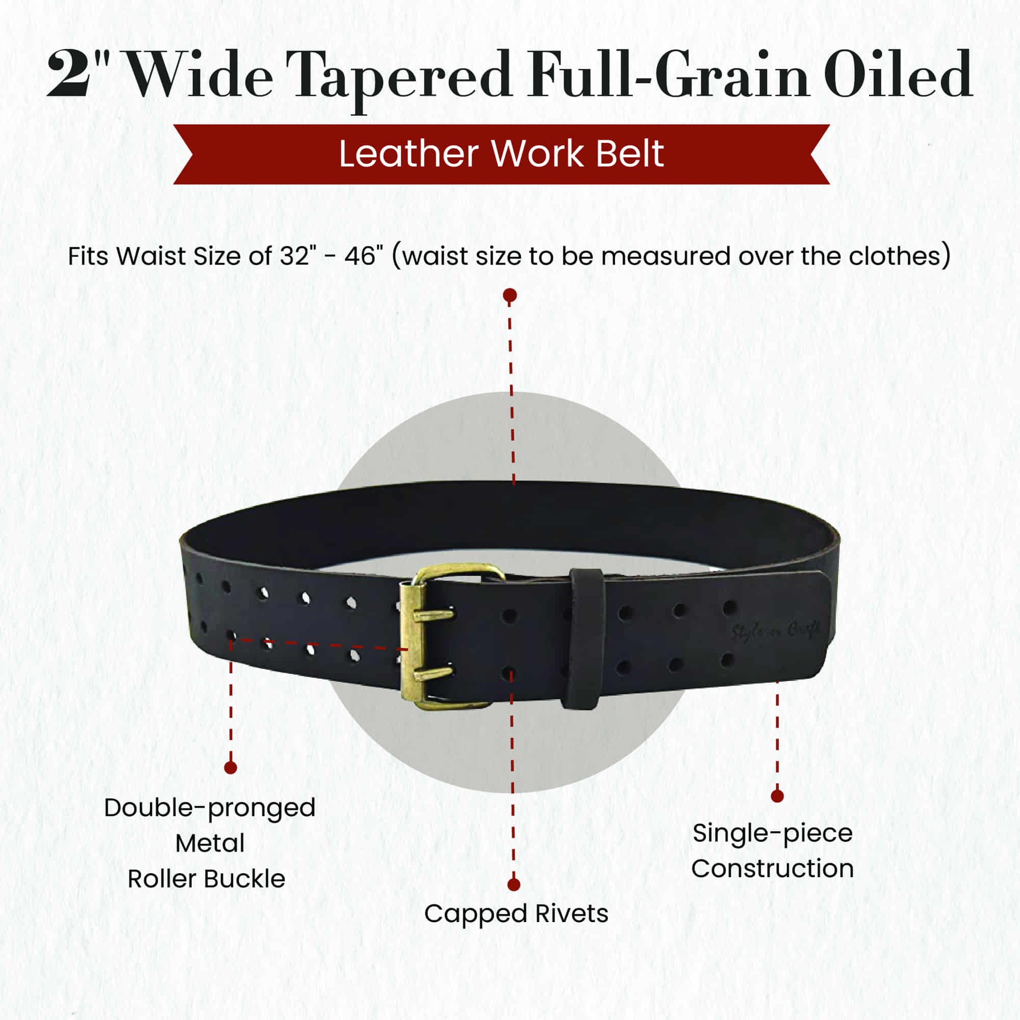 74052 - 2 Inch Wide Work Belt in Dark Brown Full Grain Oiled Leather |  Style n Craft