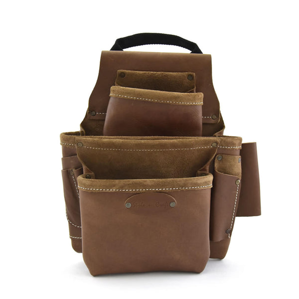 Dark Tan Full Grain Leather Framer's 8 Pocket Tool Pouch