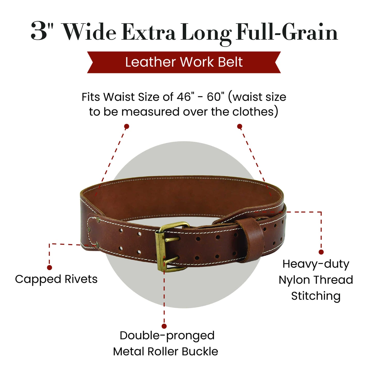 3 Inch Extra Long Tapered Leather Work Belt